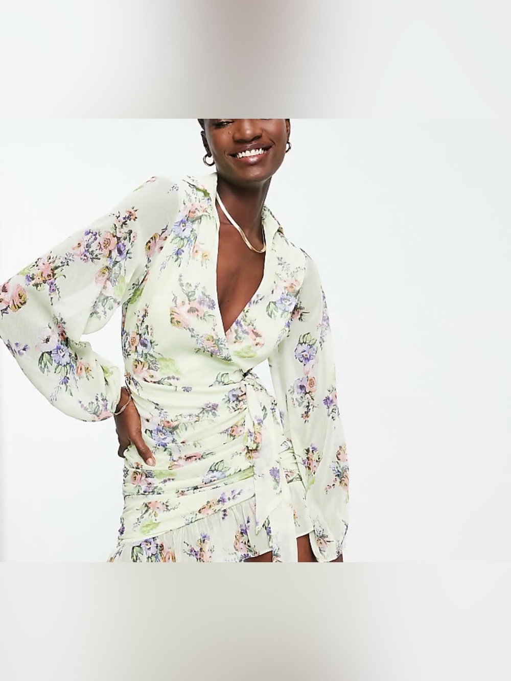 ASOS Pale Mint Floral Wrap Mini Dress